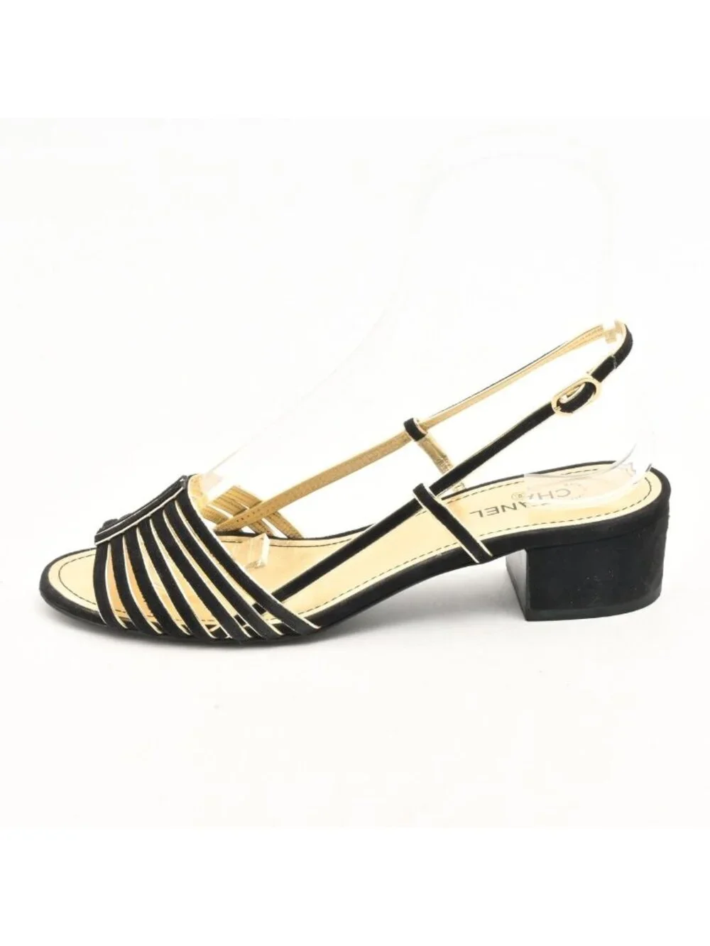 Chanel Sandals Black Gold Leather
